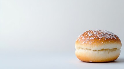 A freshly baked bread roll with sugar crystals on top, isolated on a plain white background, close-up shot, studio lighting, and culinary concept.
