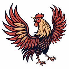 Create a bold, vector illustration of a traditional gamecock, emphasizing strong lines and vibrant colors.  Include detailed comb and plumage.