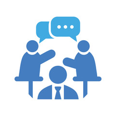 Business Meeting with Two People and Speech Bubbles Icon