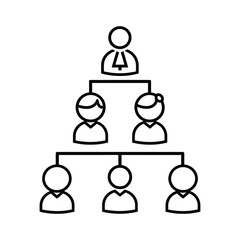 Organizational hierarchy chart icon in line style, representing corporate structure, management levels, and team organization