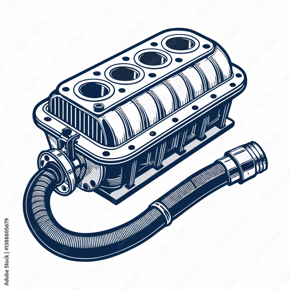 Poster create a bold vector illustration of a vacuum cleaner hose connector, emphasizing the connection poi