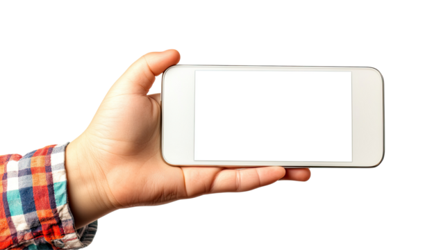 Child holding blank smartphone screen