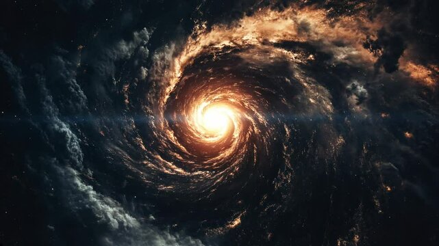 A mesmerizing top-down video view of a swirling galaxy, capturing cosmic beauty with vibrant colors and dynamic spiral patterns in space. Live desktop wallpaper.