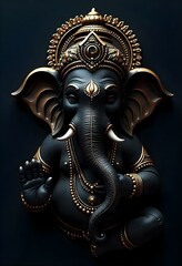 Golden Outline of Lord Ganesha on Dark Background