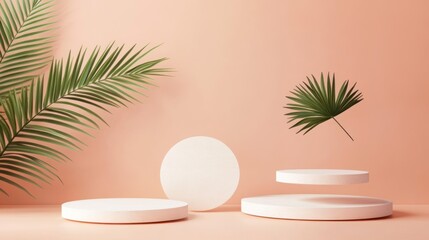Minimalist display podium with tropical leaves, for product presentation (1)