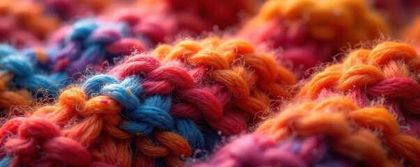 Close-up of chunky knit wool, showing textured stitches, blanket, detail, fabric