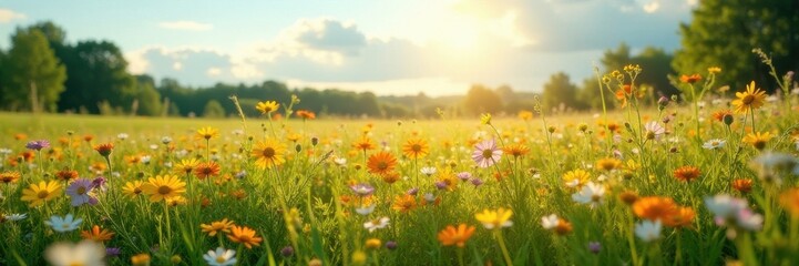 Latvian midsummer meadow ablaze with wildflowers , countryside, summer, nature