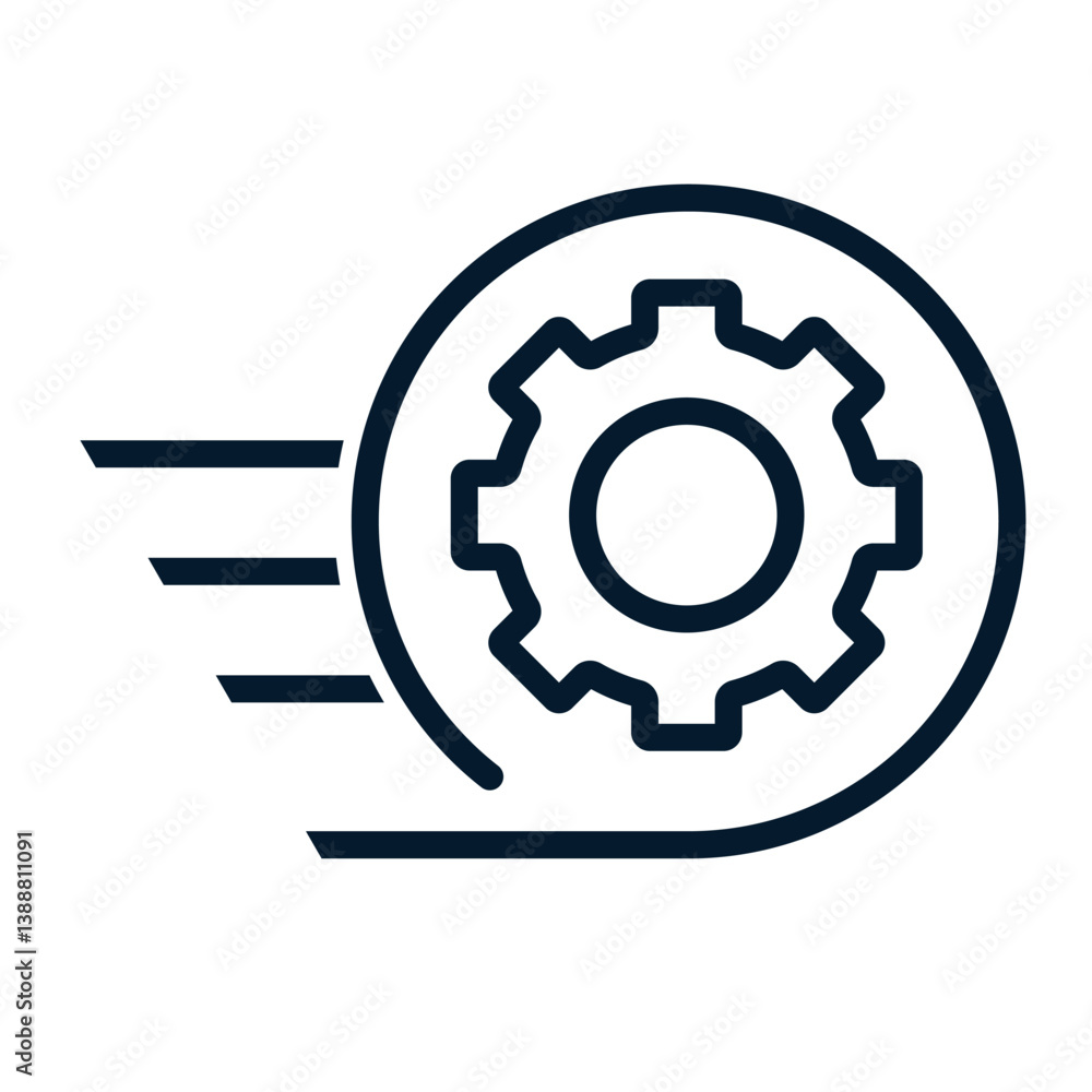 Poster concept of acceleration of work process, technical service. vector linear icon isolated on white bac