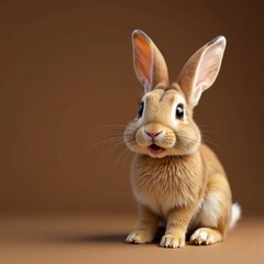 Fototapeta premium Startled bunny, big eyes, brown backdrop, ample space, livestock, adorable, forest
