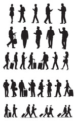 Woman And Man Traveling Silhouette Vectors