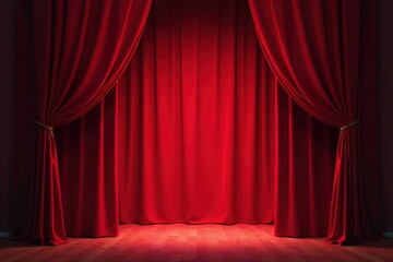 Deep red stage curtain, elegant arched entryway, photography, entrance, luxury