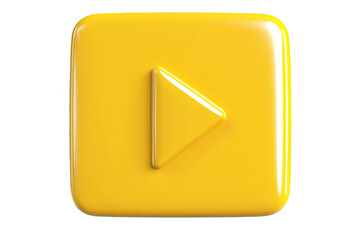 Yellow 3d Play Button Icon on Transparent Isolated Background