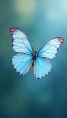 Obraz premium Pastel blue butterfly in flight, isolated Soft, dreamy background , visual, texture