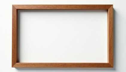 Plain brown wooden picture frame, white backdrop , display, border, image