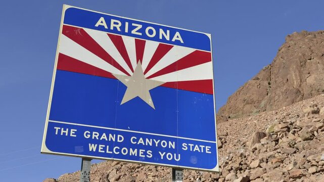Arizona  The Grand Canyon State Welcomes You sign, Hoover Dam, Arizona, USA