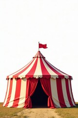 Large red and white striped circus tent, against white , pattern, big top, imagery