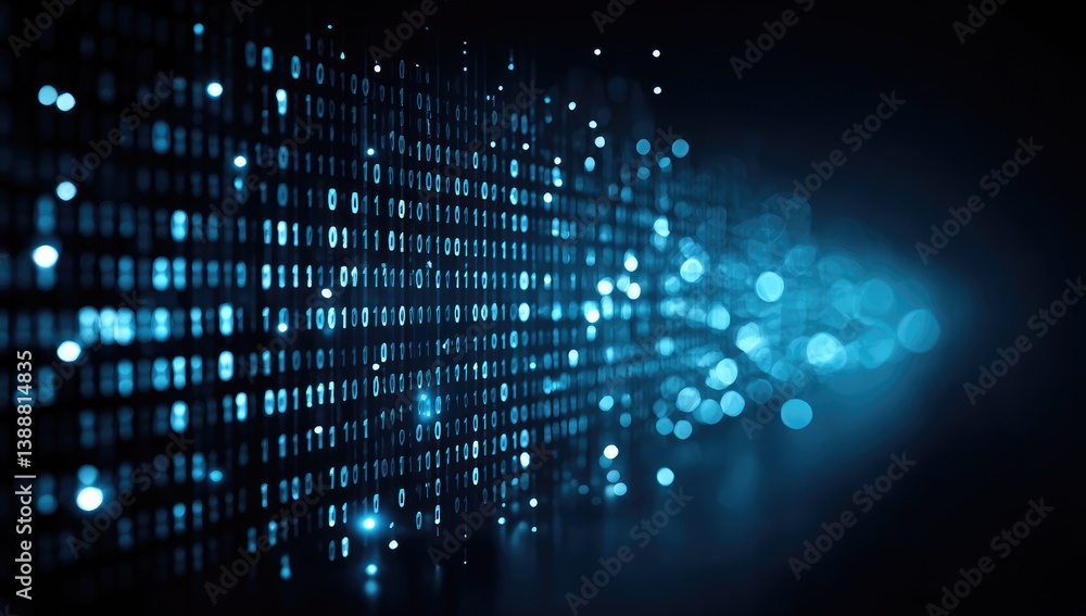Poster abstract digital binary code background with glowing blue light