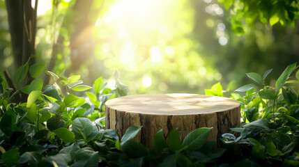 Warm Sunlight on Wooden Pedestal