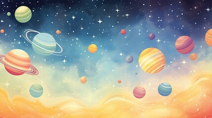Cosmic adventure planets in space digital wallpaper background vibrant stars celestial environment dreamy viewpoint