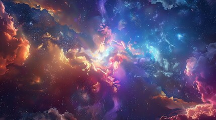 Amazing space nebula. Glowing colorful gas clouds in cosmos. Science fiction wallpaper.