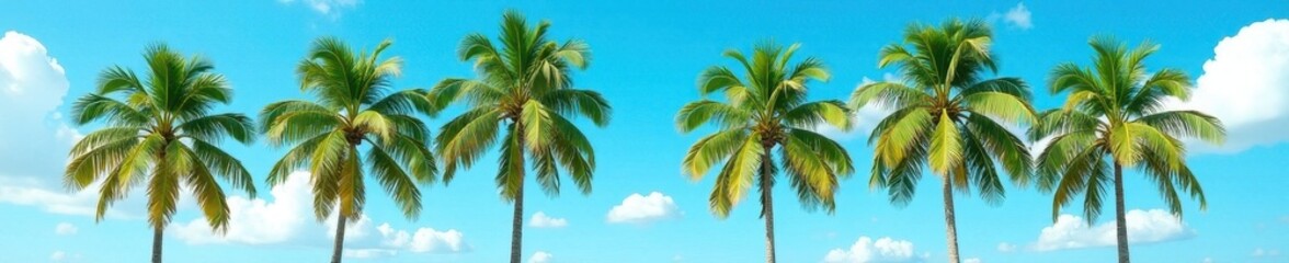 Majestic palms line a clear azure sky, leaves gently swaying, graphic, peaceful