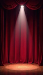 Gleaming spotlight illuminates empty stage, rich red drapes , spotlight, backdrop, lighting design