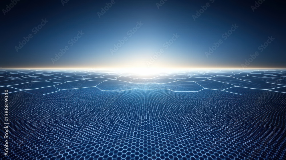Poster futuristic horizon visualization digital world abstract art sci-fi environment wide angle view geome