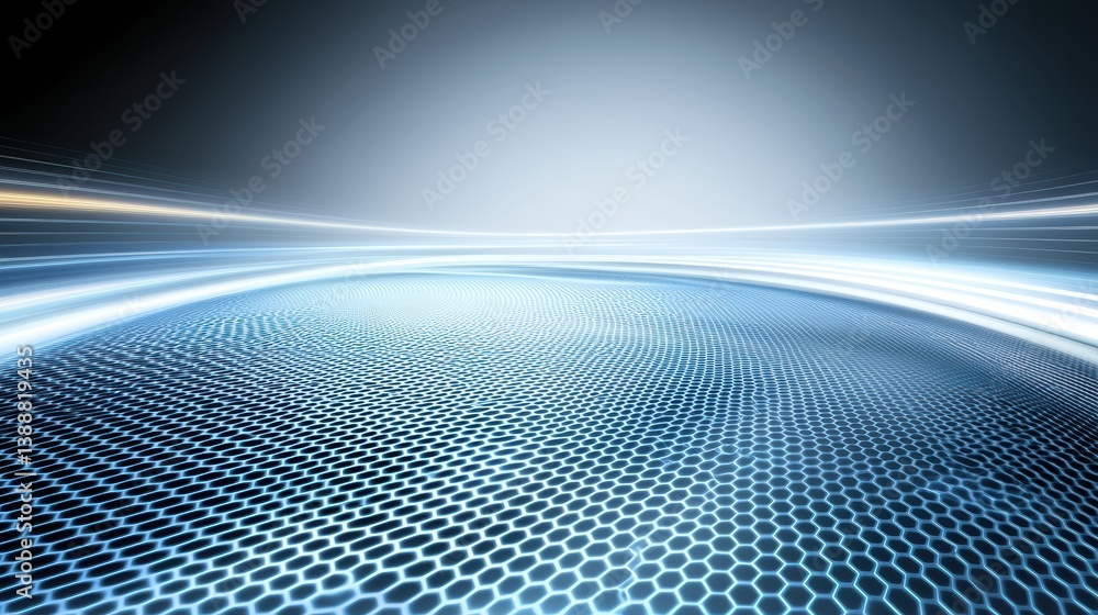 Fototapete dynamic light patterns over hexagonal grid digital art abstract background futuristic environment