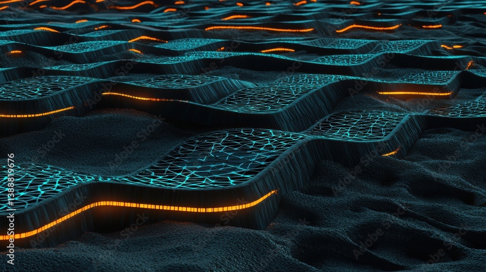 Poster dynamic wave patterns digital ocean abstract artwork futuristic environment aerial view visual innov