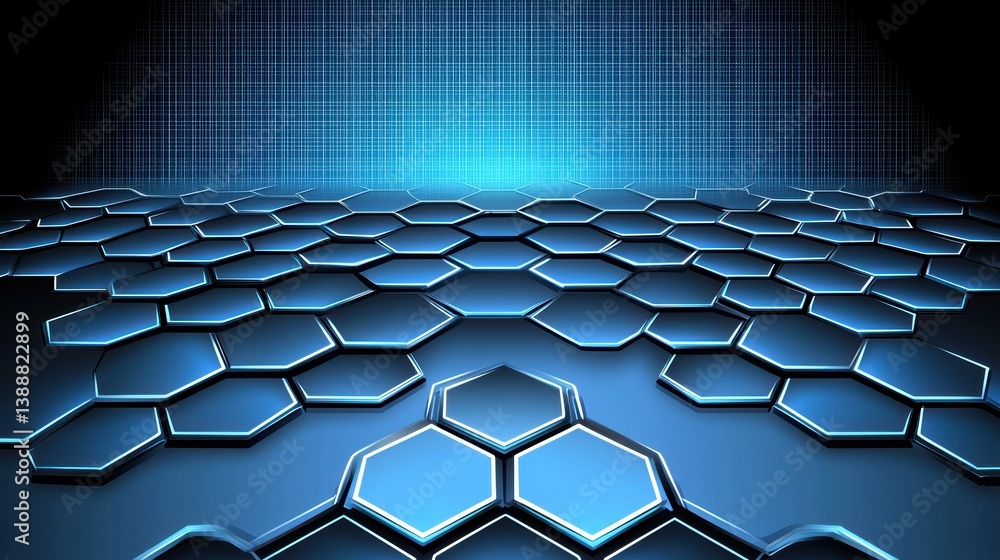 Poster dynamic blue hexagonal design digital space background image futuristic aerial view technology conce