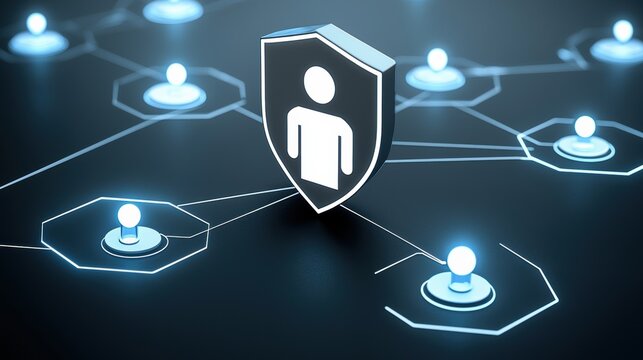 Digital security network protecting personal data in the online environment graphic visualization technology focus