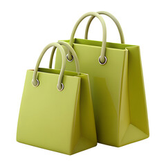 Green Shopping bags. 3d rendering isolated on white background. Cartoon plastic style icon.