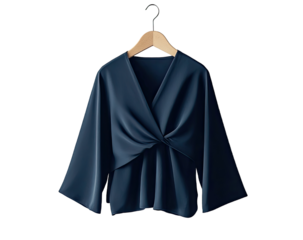Navy blue, wrap top on hanger