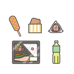 コンビニ・スーパーの商品 お弁当、おにぎり、飲み物、チキン、フランクフルト