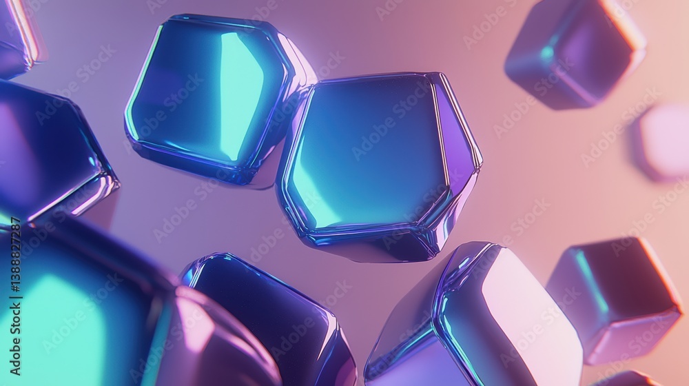 Aufkleber abstract geometric shapes floating in gradient light digital art 3d environment futuristic viewpoint