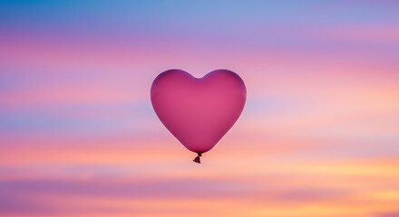 Fototapeta premium Heart Balloon Sunset: Gentle Pink Dreamscape AI Generated