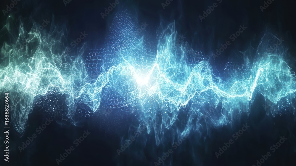 Poster dynamic energy waves digital realm abstract visuals futuristic environment close-up view motion conc