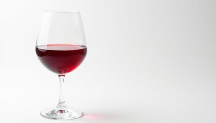 Rich red wine in a glass, against bright white , photography, pour
