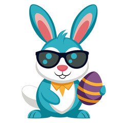 Obraz premium Vector of a cool Easter bunny wearing sunglasses and holding an egg, isolated on white background. For Easter Day 