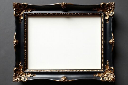 Elegant black frame with gilded detailing, antique style, decor, frame molding, shadow box