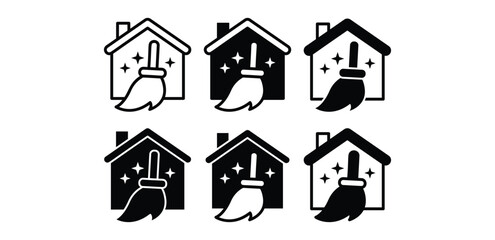 Fototapeta premium House Cleaning Icons Set Black And White Color Vector Design