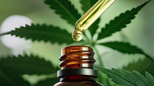 Extracting cbd oil from cannabis plants laboratory setting product photography natural environment close-up view wellness concept