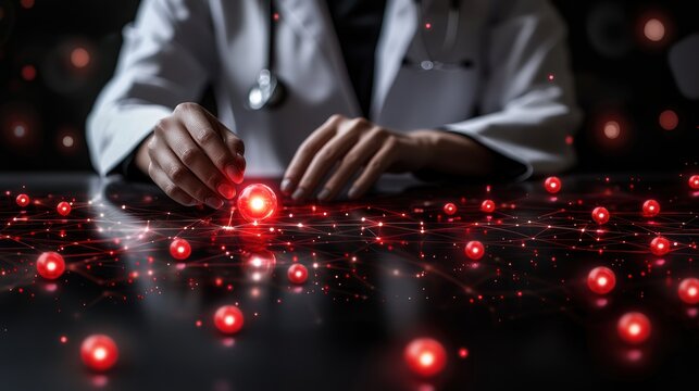 Research action by scientist laboratory digital illustration dark environment close-up view science and innovation