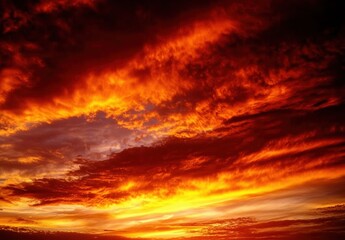 Fototapeta premium Stunning Sunset Over Dramatic Clouds with Fiery Orange and Red Hues Evoking Tranquility 