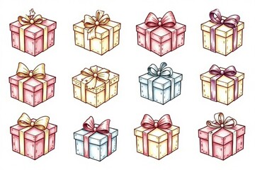 Fototapeta premium Elegant outline of various Christmas gift boxes, ready for coloring , winter, decoration, art