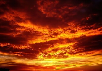 Fototapeta premium Stunning Fiery Sunset Over Majestic Clouds with Dramatic Lighting Effects 