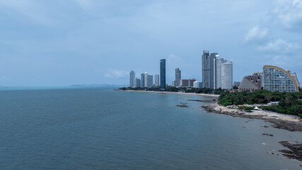 Pattaya Beach in Pattaya city Chonburi,Thailand, Pattaya Beach and hotel resort skyline and skyscraper, Thailand, Southeast Asia, Asia..