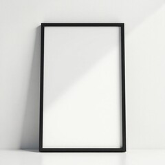 Single black frame against pristine white wall, modern setting , display, space, white background