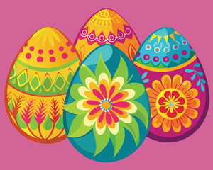 Colorful Easter Eggs with Floral Patterns