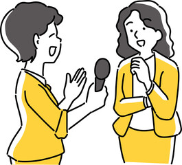 女性にインタビューする人